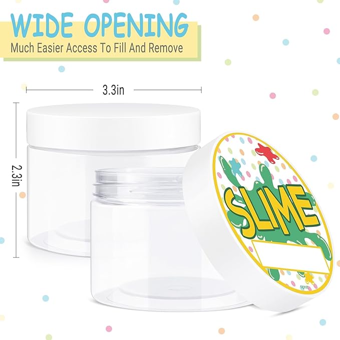 Opret 12 Pack 10oz Empty Slime Containers, Large Plastic Slime Jars with Lids and Labels Clear Storage Organizers for Slime Making, Food and Beauty Products, BPA Free
