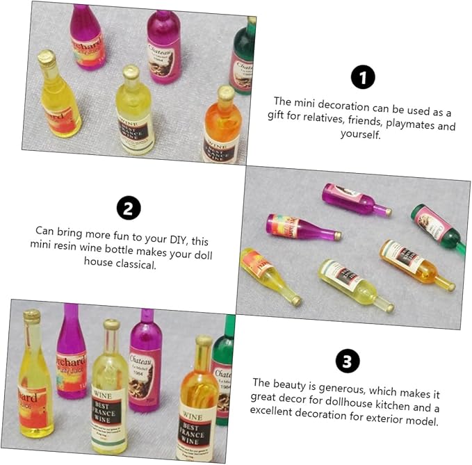 QUMIIRITY 18pcs Miniature Dollhouse Wine Bottles Mixed Styles Ornaments for Home Decoration Accessories for Dollhouse Enthusiasts and Collectors