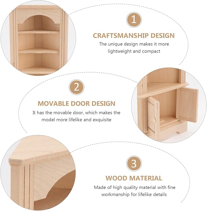 Yardwe Wooden Furniture Model - Miniature Dollhouse Triangular Storage Cabinet with Movable Door Beige Mini Cabinet for Dollhouse Decor and Simulation Scenes