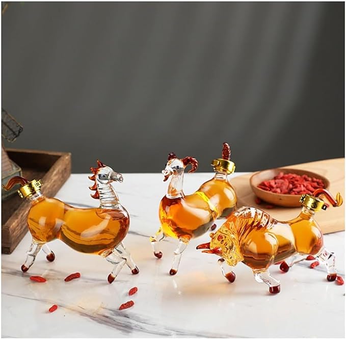 Chinese Zodiac Mini Whiskey Decanter Set of 12 with Stopper. Creative Animal Clear Glass Wine Bottle Miniature Liquor Dispenser for New Year (Size : 125ml x 12)
