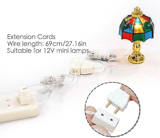 iLAND 1:12 Scale Accessories of Dollhouse Lighting Power Strip Supply Wire,12V Extension Cords for Miniature Lights in DIY Miniature House Kit Dollhouse Accessories(4 Mini Power Strip Extension Cords)