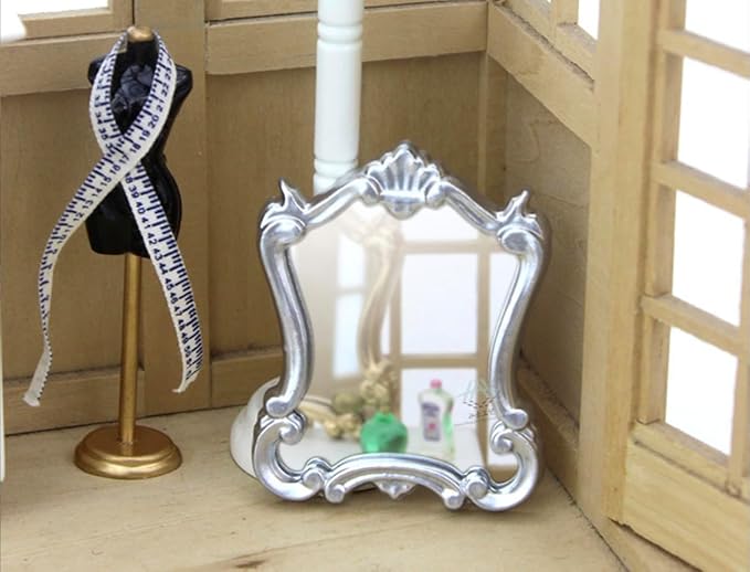 Silver 1/12 Miniature Wall Mirror Dollhouses Decoration Accessories, Dollhouses Mirror，Dollhouse DIY Accessories，Dollhouse Decor