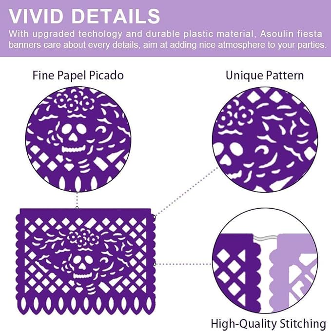 5PCS Mexican Party Decorations, 90FT Plastic Papel Picado Banner, Fiesta Party Decoration, Dia De Los Muertos, Day of The Dead Decorations, Cinco De Mayo Decor, Mexico Birthday Party Supplies