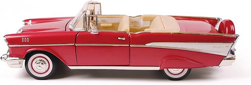 1957 Chevrolet Bel Air Alloy Collector Model Car - 1:18 Scale Classic Replica with Chrome Accents, Opening Doors & Display Base - Iconic American Golden Age Sedan Model (Red)