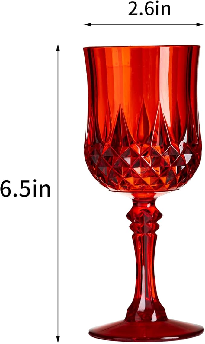 XKXKKE 12 Pcs Red Plastic Wine Glasses, Plastic Water Goblets for Parties, Stemmed Drinking Glasses for Wedding Reception, Grand Event Party Bar Supplies Reusable Drinking Cups