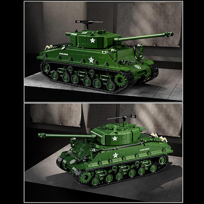 WW2 Military Tank M4 Pershing Heavy Building Block Set, 1703 Pcs WW2 Model with Rotating Gun & Figures, Army Toys for Adults & Collectors