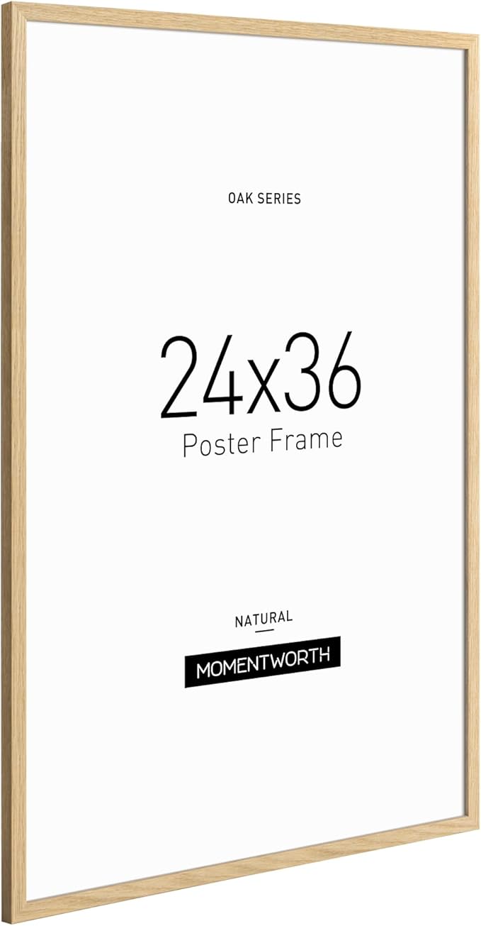 Momentworth Minimalist 24x36 Poster Frame Set of 3, Solid Oak Wood 24x36 Frame for Wall Mount - Wall Decor for Home, Office & Galley (3 Pack,Oak)