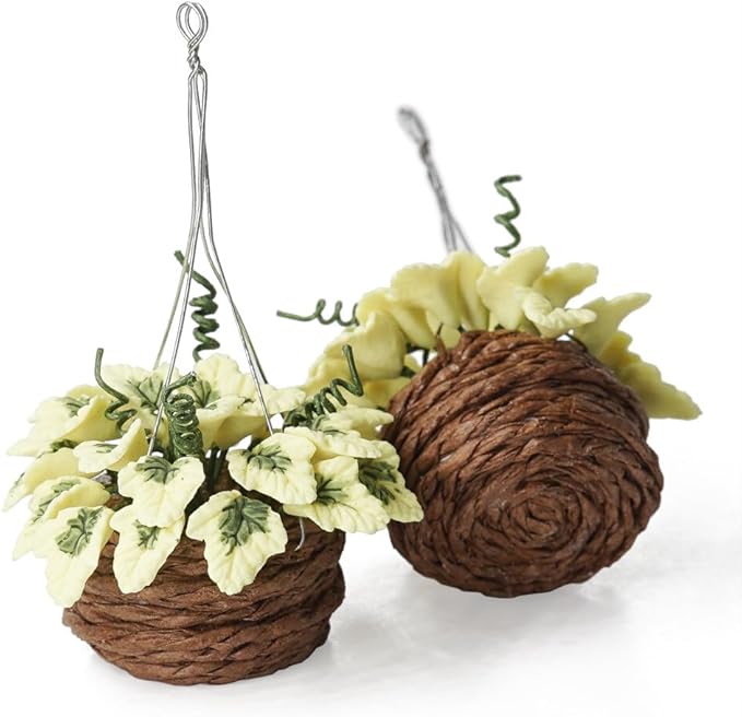 Odoria 1/12 Miniature Hanging Plants Mini Tiny Potted Plant Miniatures Dollhouse Decoration Accessories Doll House Accessory, 2Pcs Light Green
