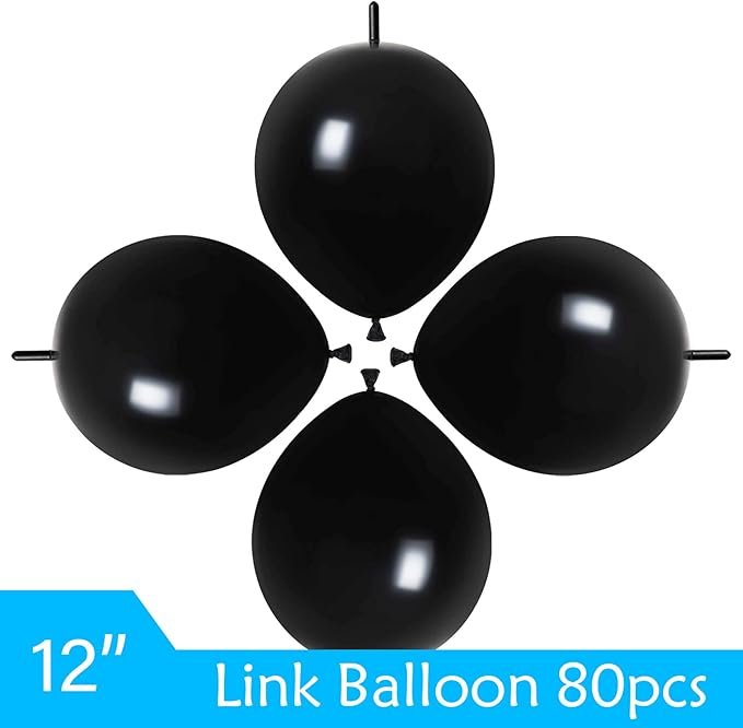 ADIDO EVA Link Balloons Black 12 Inch Quick Latex Link Balloon 80 Pcs for Birthday, Halloween, Christmas, Party Festival Decorations