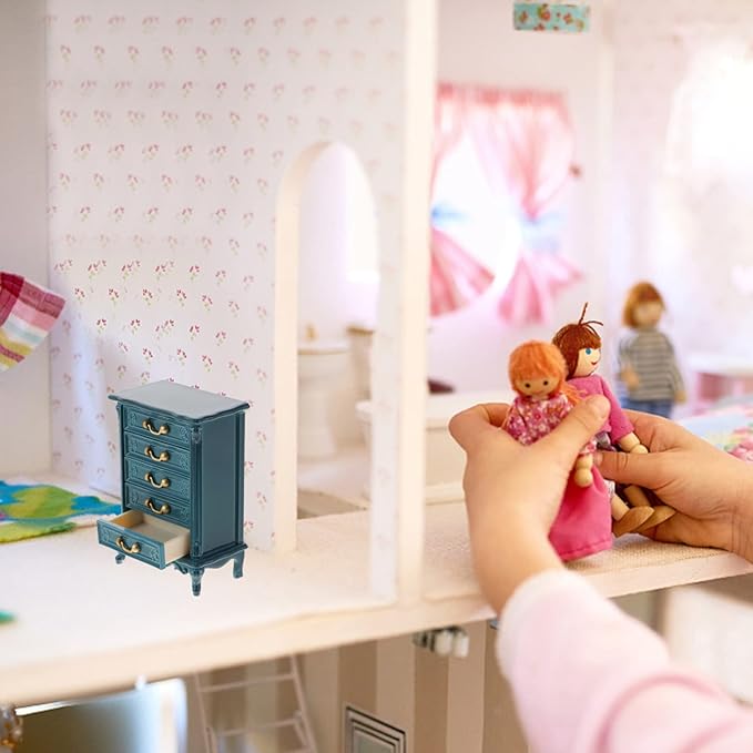Toyvian Dollhouse Cabinet Miniature Drawer Cabinet 1:24 Scale Mini Wood Cabinet Wooden Storage Dresser for Dollhouse Furniture Pretend Play Props