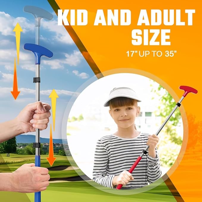 Go For It Golf Kids Putter - Extendable Shaft for Junior Golfers - Adjustable Size for Right and Left Hand - Perfect Training Club for Kids - Includes 3 Balls, Cup with Flag 17"-35"