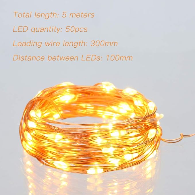 Ariceleo Led Fairy Lights Battery Operated, 2 Packs Mini Battery Powered Copper Wire Starry Fairy Lights for Bedroom, Christmas, Parties, Wedding, Centerpiece, Decoration (5m/16ft Warm White)