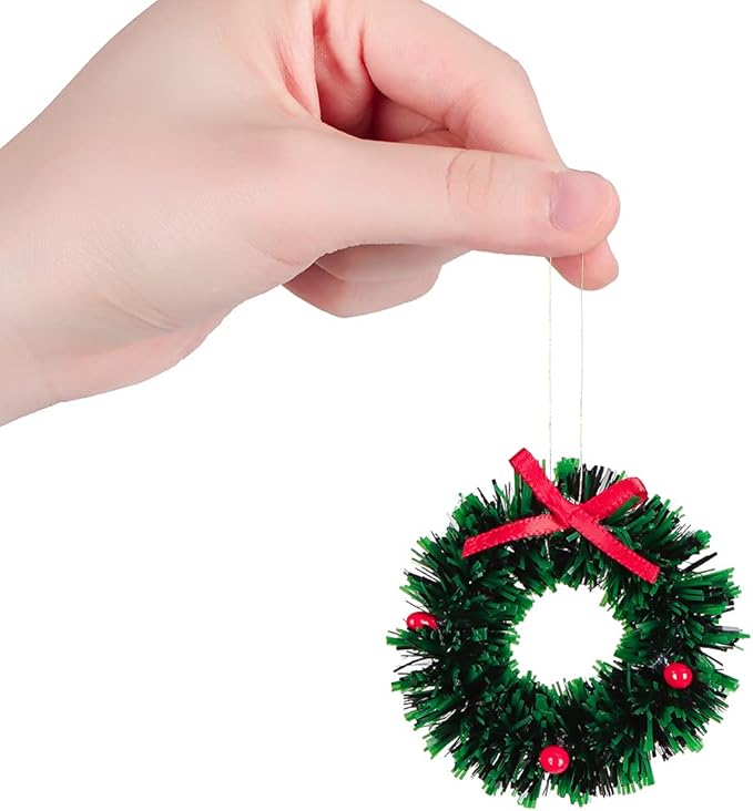 10 Pieces Mini Artificial Christmas Wreaths Ornaments, Dollhouse Miniature Christmas Wreath Doll House Mini Xmas Wreath for Dollhouse Door Windows Christmas Tree Decoration (Red Bowknot)