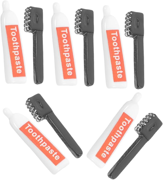 Lurrose 10pcs Simulation Toothpaste Toothbrush Mini Doll Dolls House Miniature Scene Model Charm for Crafts Making Mini Decor Phone Case Accessories Household Epoxy Hair Accessories