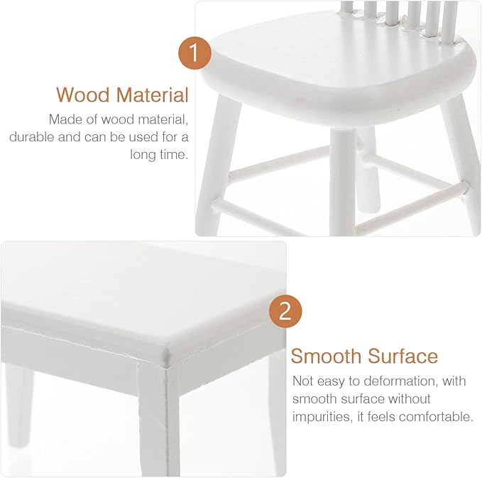 Beaupretty Doll House Furniture Miniature Wooden Dollhouse Table and Chairs Mini Accessories of Dining Room (White)
