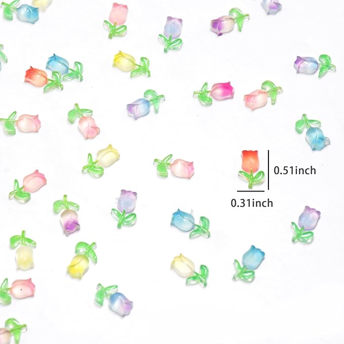 100 Pieces Mini Tulip Flowers for Crafts Dollhouse Miniatures Luminous Resin Mini Things Micro Tulip for Fairy Garden Micro Landscaping Decoration