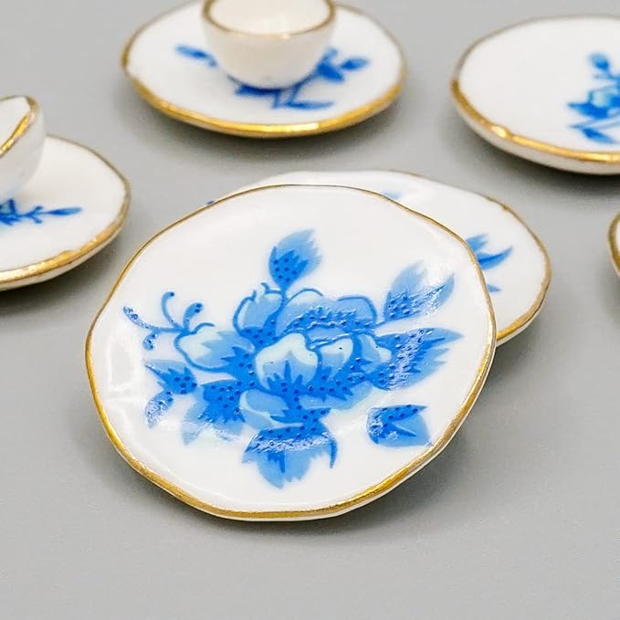 Odoria 1/12 Miniature Dish Dinnerware Set 17Pcs Dollhouse Decoration Accessories, Blue Blossom