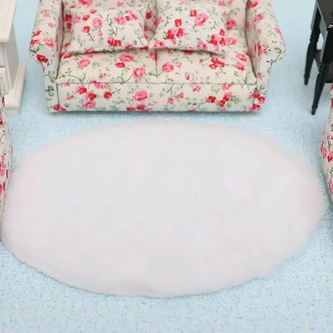 GORGECRAFT 3 Sets Miniature Carpet 3pcs Dollhouse Pillow 3pcs Dollhouse Towels Mini Doll House Decor Polyester Fluffy 1/12 Scale Miniature Doll House Round Rug for Furniture Decoration Bedroom