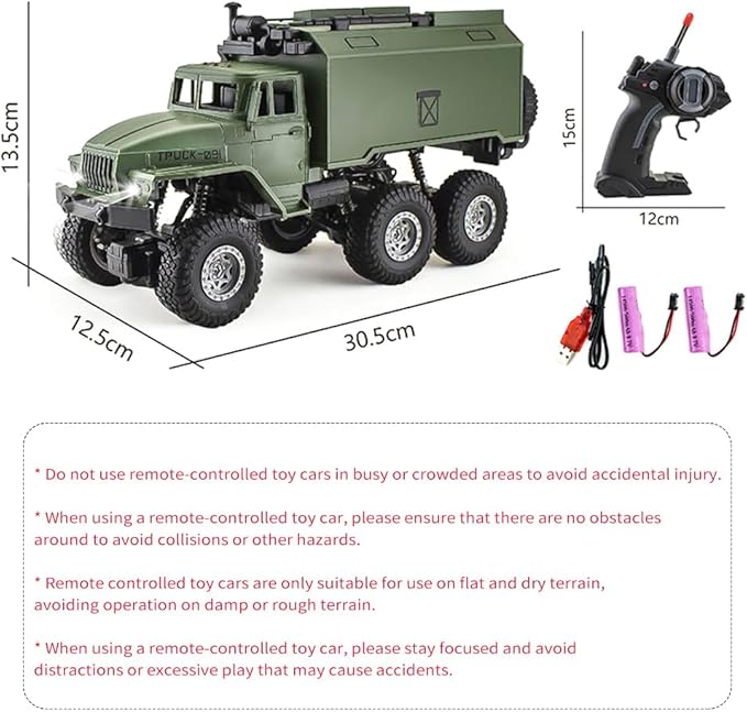 Remote Control Car, RC Military Truck 1:16 Scale Military Command Vehicle with LED Light 6WD Off-Road Crawler All Terrain Toy Car for Teen Adults