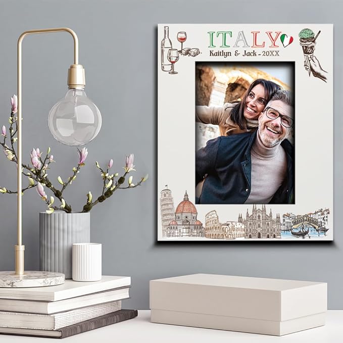 BELLA BUSTA-Personalized Europe Travel Picture Frame– Custom Italy Photo Frame with City & Country-Honeymoon, Vacation, Adventure, Favor Keepsake (Italy (5x7 Vertical))