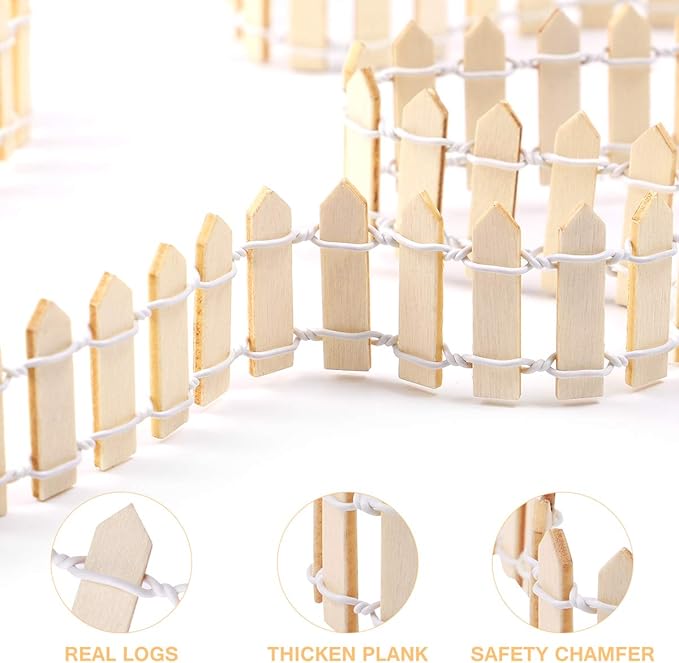 VORCOOL Small Wood Fence Miniature Fairy Garden Kit Micro-Landscape Accessories Dollhouse Decor Bonsai Terrarium Ornament（100cm x 3cm）
