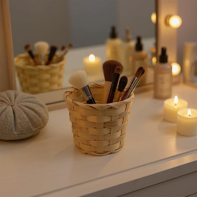 8 Pcs Mini Woven Basket Set for Home Organization, 4 Small 3.54 × 3.54 × 2.95in and 4 Mini 2.95 × 2.95 × 2.36in, Natural Bamboo Wood, Centerpiece Baskets, Party Favors, DIY Crafts