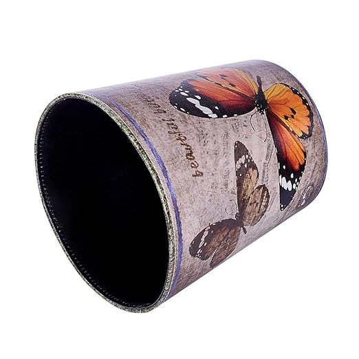 Scakbyer 10L/2.64 Gallon Trash Can, Decorative Waste Basket, PU Leather Waste Paper Basket, Waterproof Garbage Can for Bathroom, Bedroom, Office, Kitchen and Living Room - Orange and Black Butterfly