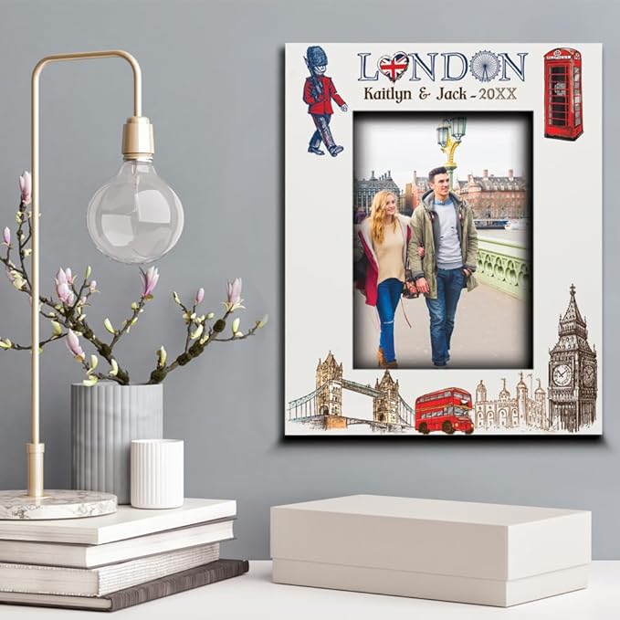 BELLA BUSTA-Personalized Europe Travel Picture Frame– Custom Print Photo Frame with City & Country-Honeymoon, Vacation, Adventure, Favor Keepsake (London (Vertical))
