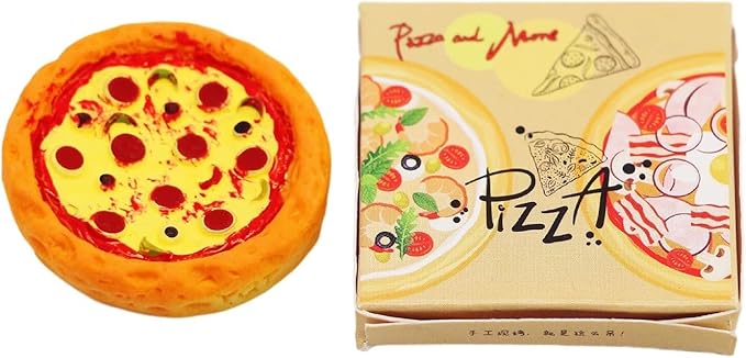 Jizlan 1 Set Miniature Pizza Box, 1:6 & 1:12 Scale Realistic Dollhouse Food Model Set, Yellow Resin Doll House Furniture Supplies for Pretend Play Kitchen