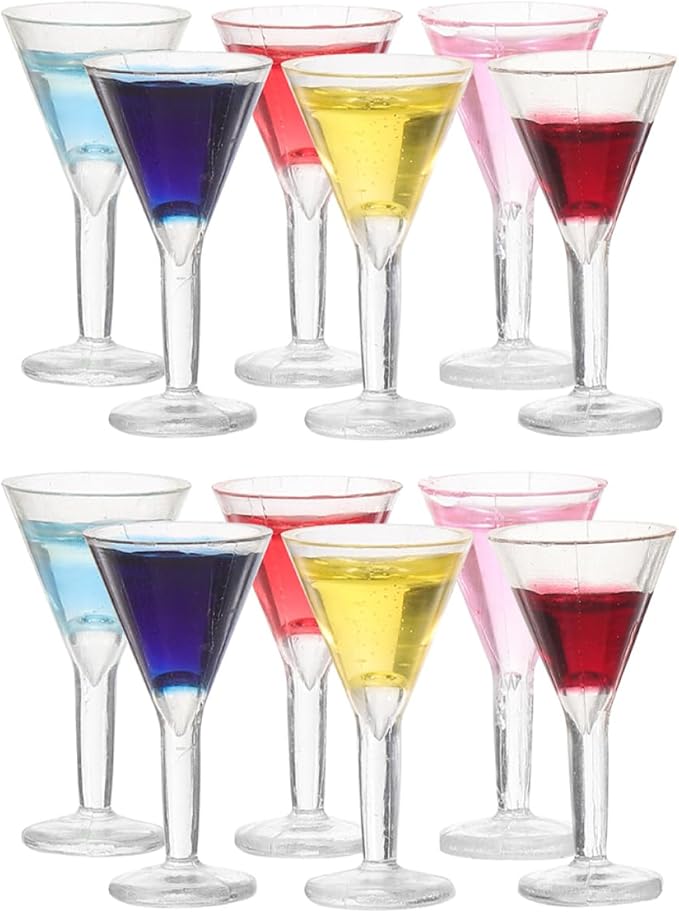 Toyvian 12pcs Miniature Cocktail Dollhouse Accessories Realistic Mini Wine Glasses for Dollhouse Decor Crafts for Boys and Girls Vibrant Colors for Miniature Displays