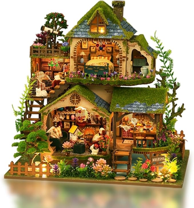 Forest Miniature Dollhouse Kit, DIY Mini House Making Kit with Furnitures, Tiny House Kit to Build for Adults, Hobby Craft Gift for Christmas Day, Forest Adventure
