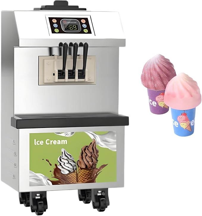 3Pcs Miniature Ice Cream Set – 1:12 Scale Realistic Mini Ice Cream Machine & 2 Ice Creams – Cute Dollhouse Dessert Accessories for DIY Micro Scenes, Mini Store, Kitchen & Dining Décor & Craft Projects