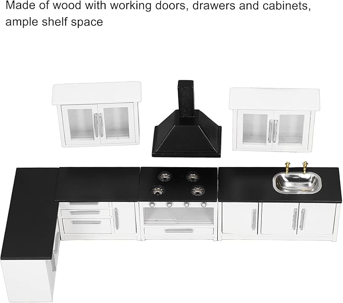 JTLB 7pcs 1:12 Mini Dollhouse Kitchen Cabinet Simulation Life Scene Dollhouse Modern Kitchen Set