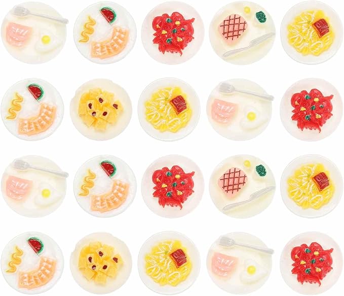 Dollhouse Miniature Food, Cute Mixed Steak Western Plate Figures Toys Mini Resin Foods Trinkets for Pretend Play Kitchen Cooking Game & Doll House Decor (Mixing Colors, 20pcs)