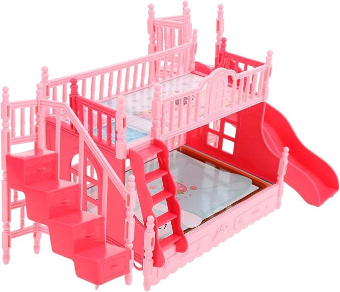 TOYANDONA Doll Bunk Bed Set Doll House Furniture Bunk Bed Ornament Miniatures Mini House Decoration Model Accessory Toy