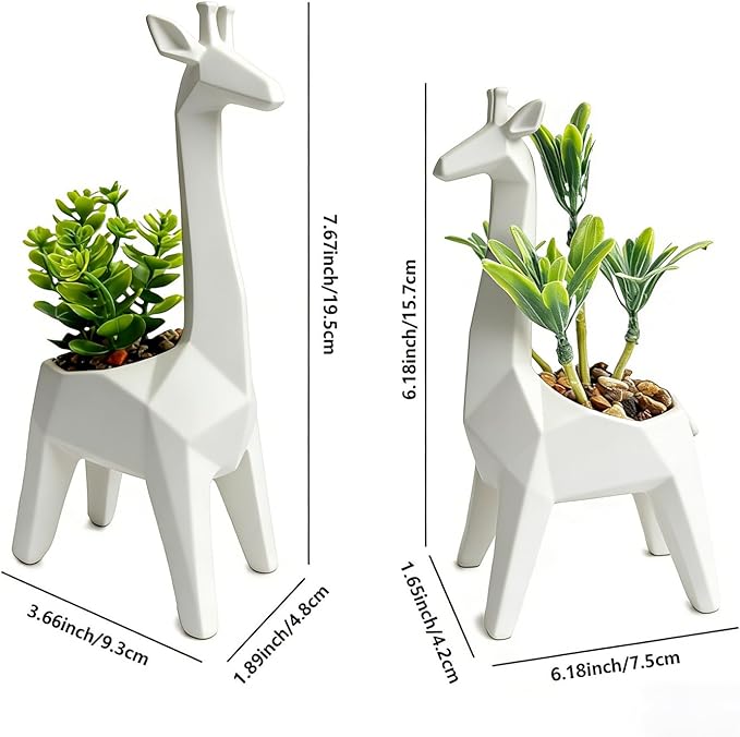Ordbuum 2PCS White Mini Succulents Plants Artificial with Giraffe Shaped Pots,Small Indoor Fakeplants for Shelves and Bathroom, Cute Desk Plants for Office