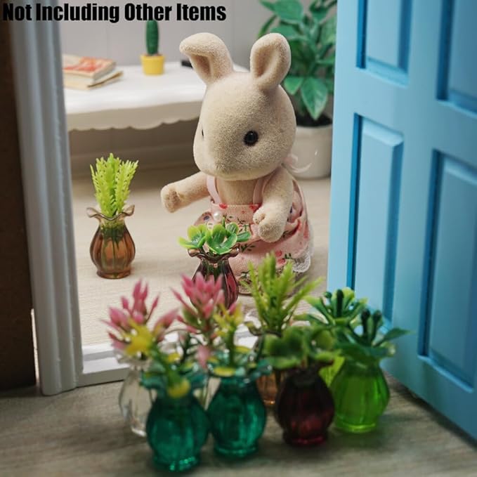 Odoria 1/12 Miniature Flower in Vase Dollhouse Decoration Accessories, 10Pcs