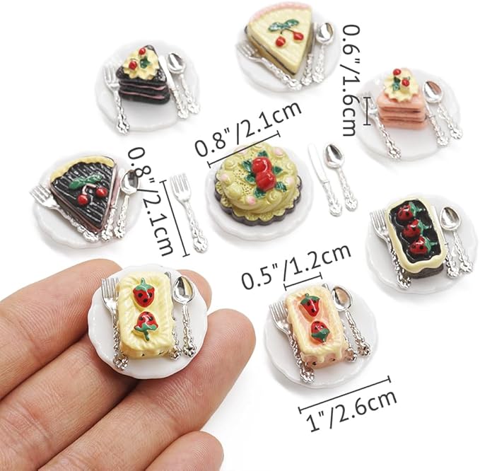 Odoria Dollhouse Cake Dessert Miniature: 40Pcs 1/12 Scale Bakery Pastries with Plates Silverware for Tea Party Picnic - Mini Realistic Baking Food Resin - Tiny Kitchen Tableware Cutlery