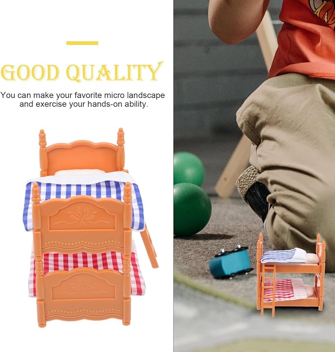 DOITOOL Dollhouse Bunk Beds, Doll House Furniture Dollhouse Decoration Accessories Simulation Doll House Miniature Bunk Bed DIY Dolls Beds