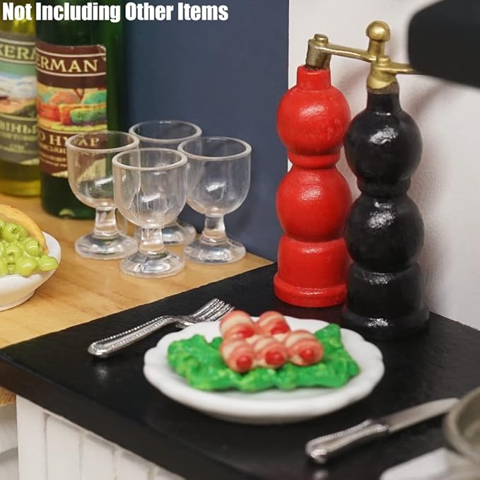 Odoria 1/12 Miniature Wine Glasses Plates and Silverware Pepper Grinder Dollhouse Decoration Accessories