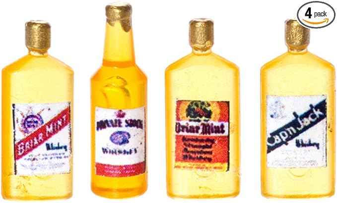 Melody Jane Dolls Houses 1:12 Scale 4 Pc Vintage Whiskey Bottles SET #Fa40313