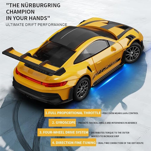 1:43 RC Drift Car D43-01 - 2.4G Full Proportional 4WD Alloy 20KM/H High Speed RC Racing Car with Gyro, Silent Bearings, Adjustable Speed & Lighting(Q5/Green/D43-01)