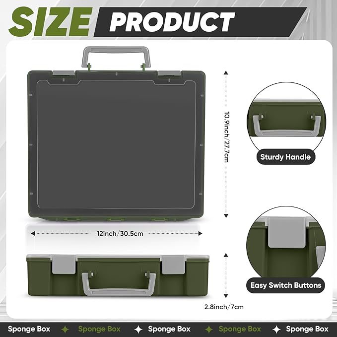 Miniature Storage Carrying Figure Case - 50 Slot Figurine Minature Carrying Case with 2 Foam Layer for Miniatures Compatible with 40k, DND & More (geen1)