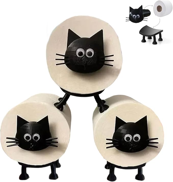Cat Toilet Paper Holder - Funny Animal Paper Towel Holder for Bathroom Decor, Self Standing Unique 3D Printed with Durable Resin, 3pcs