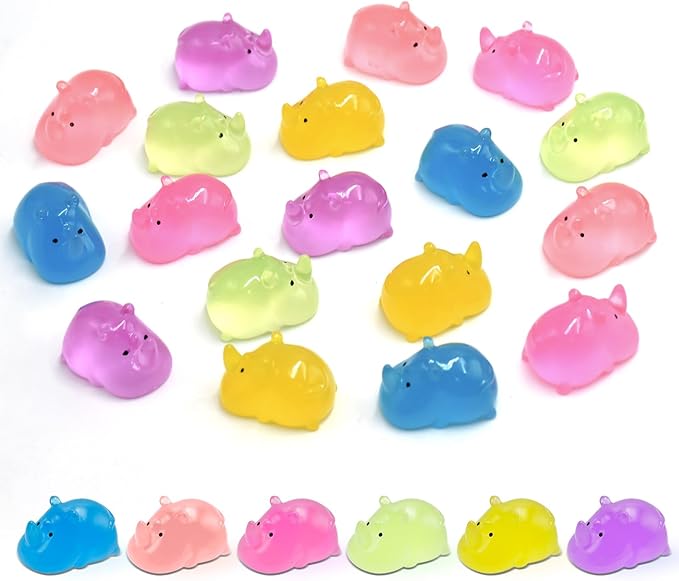18 PCS Luminous Mini Rhino for Crafts Dollhouse Fairy Garden Decor Miniature Safari Animals Decor for Car Tiny Resin Animals for Micro Landscape Plant Pots