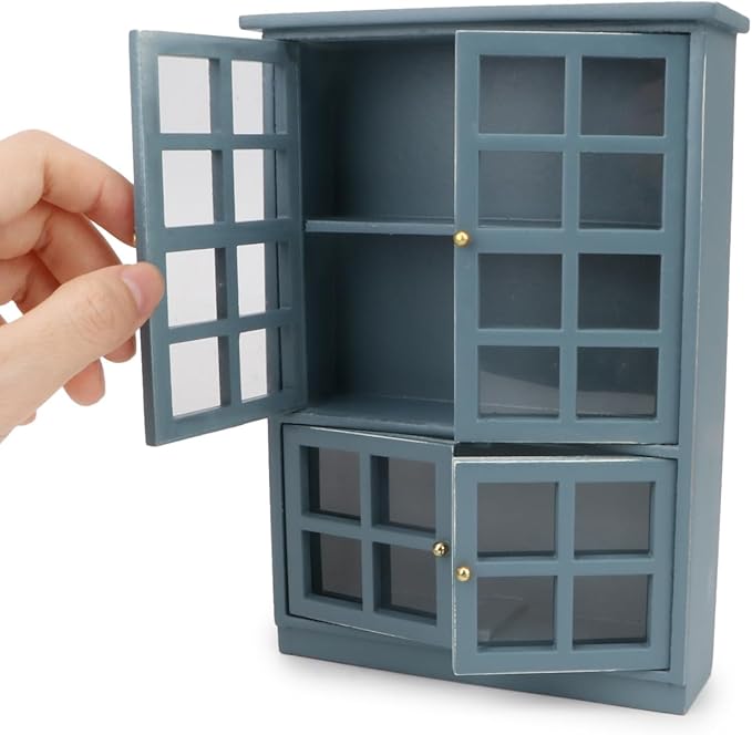 Dollhouse Furniture 1/12 Miniature Display Shelf Bookshelf Storage Cabinet for Living Room Kitchen Room (Blue)