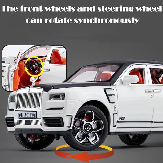 Toy Car Model Rolls-Royce Cullinan 1/24 White Alloy Collectibles Die-cast Vehicles with Sound and Light