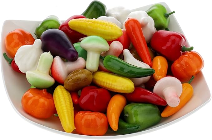 Gresorth 70 PCS Fake MINI Vegetables Artificial Garlic, Corn, Pepper, Pumpkin, Carrot, Potato, Eggplant ……