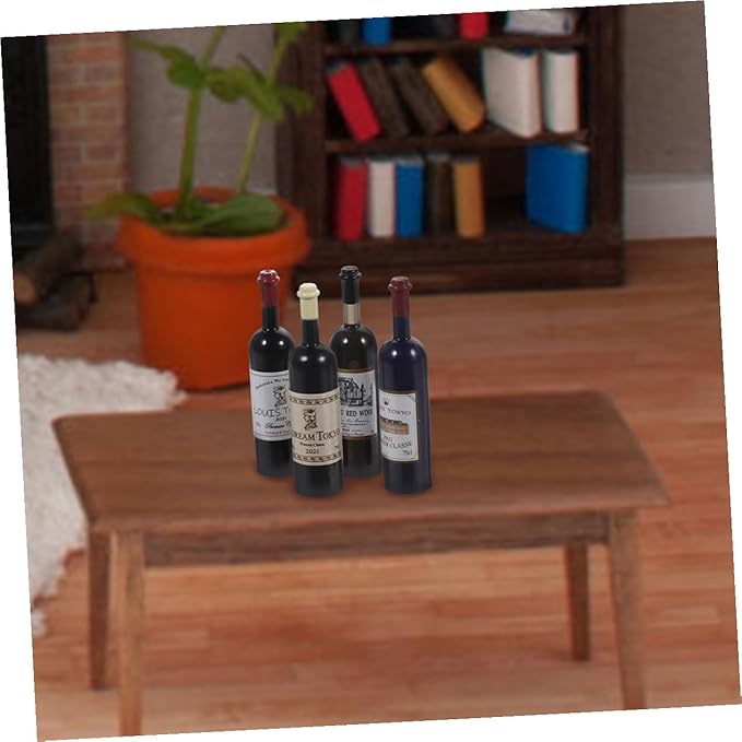 KONTONTY 12pcs Scale Miniature Red Wine Bottles for Doll House Accessories Realistic Plastic Simulation Lightweight Decorative with Mixed Color Caps for Miniature Furniture and Model
