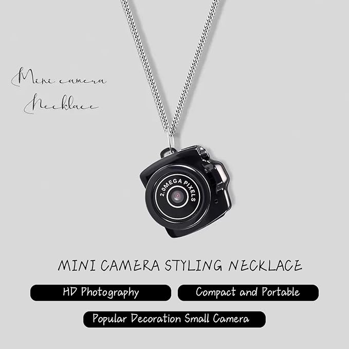 Luxxii Mini Blind Camera for Kids & Adults, Y2K Aesthetic Gadget Wearable Video Recorder with 8GB Memory Card, 3-in-1 Carry Options (Lanyard, Keychain, Chain), Unique Toy Gift - Black